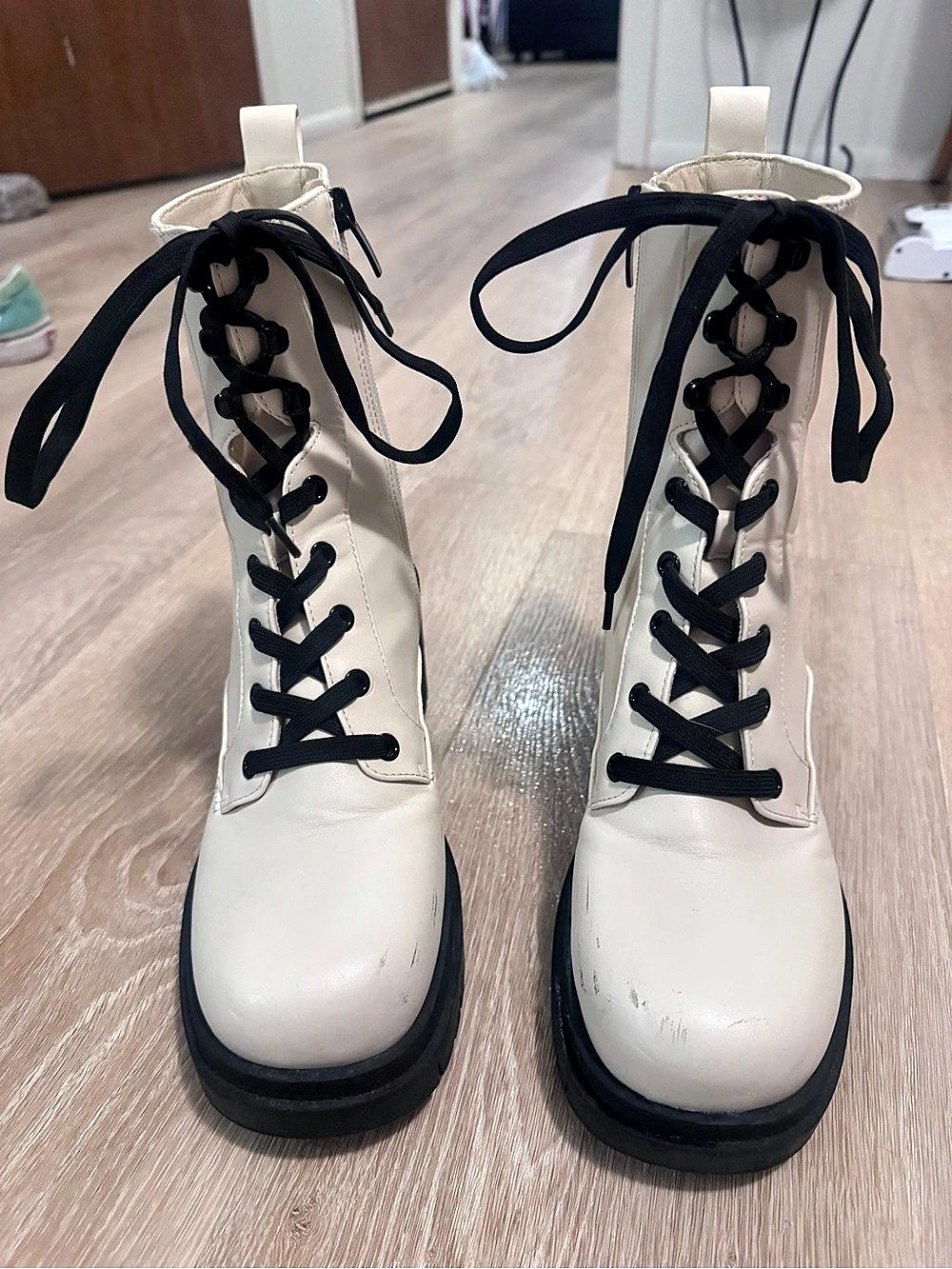 Nine West Combat Boots in White & Black